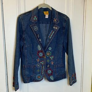 Funky embroidered denim blazer